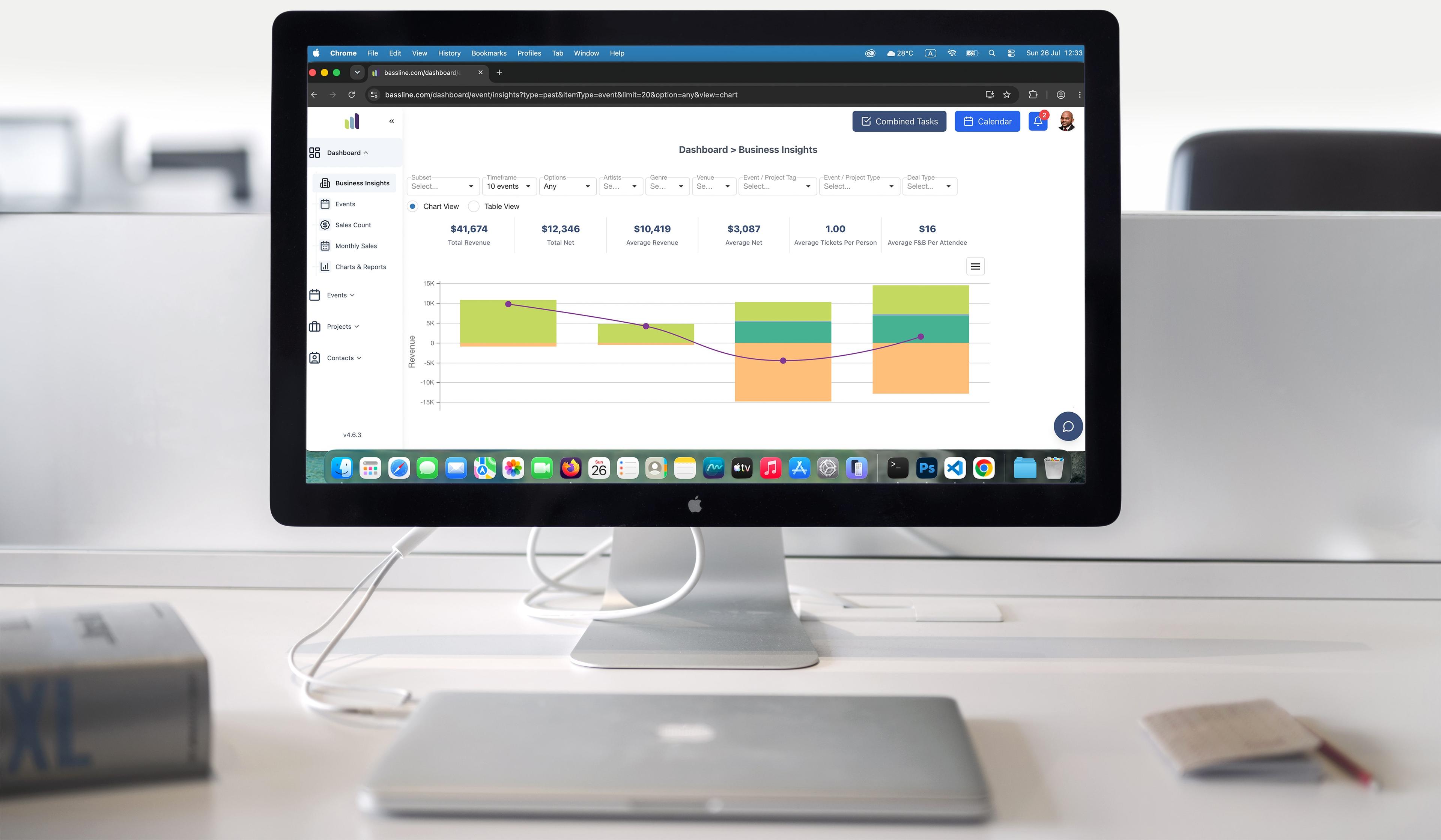 The dashboard with the new left navigation, open on an iMac on a desk