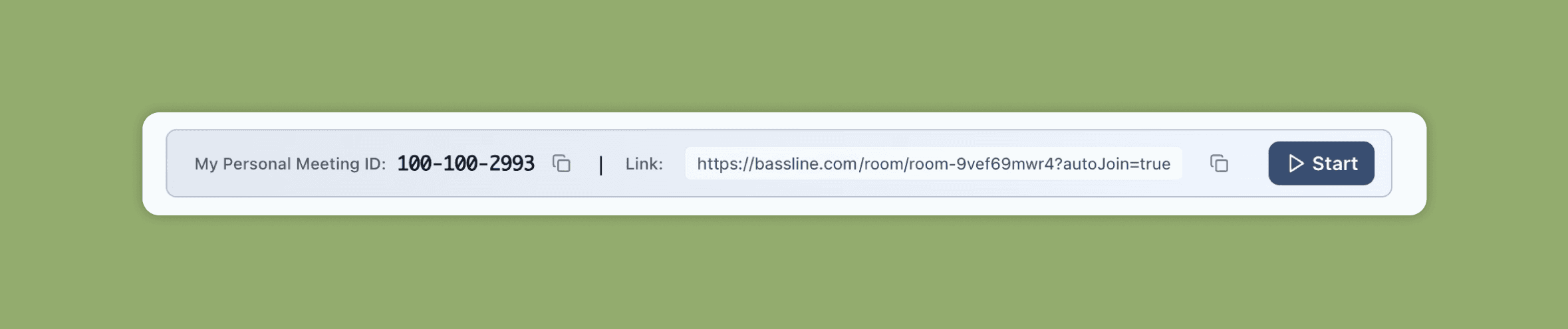 Personal meeting ID 100-100-2993 with its link and a Start button