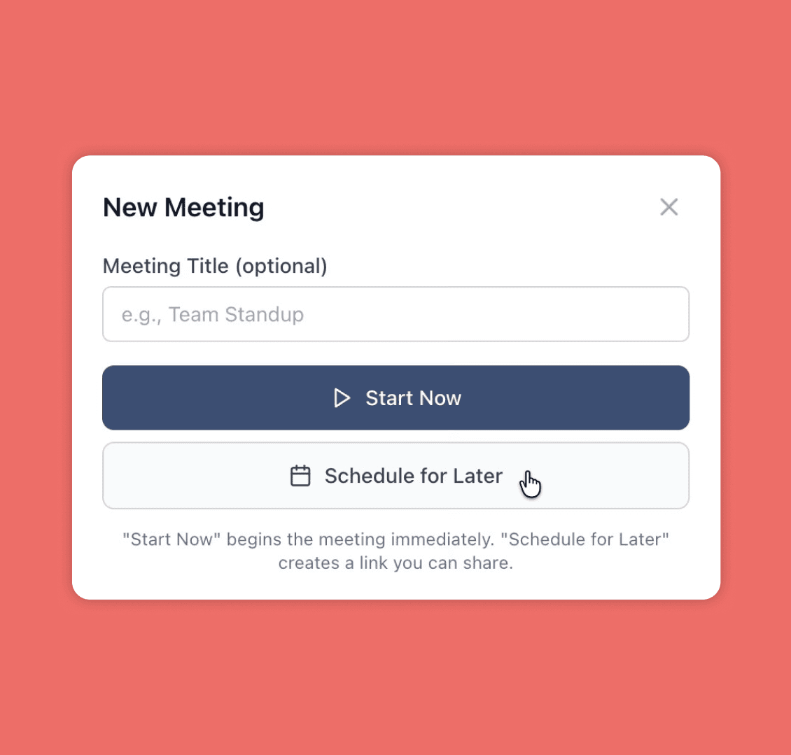 New Meeting dialog with Start Now and Schedule for Later