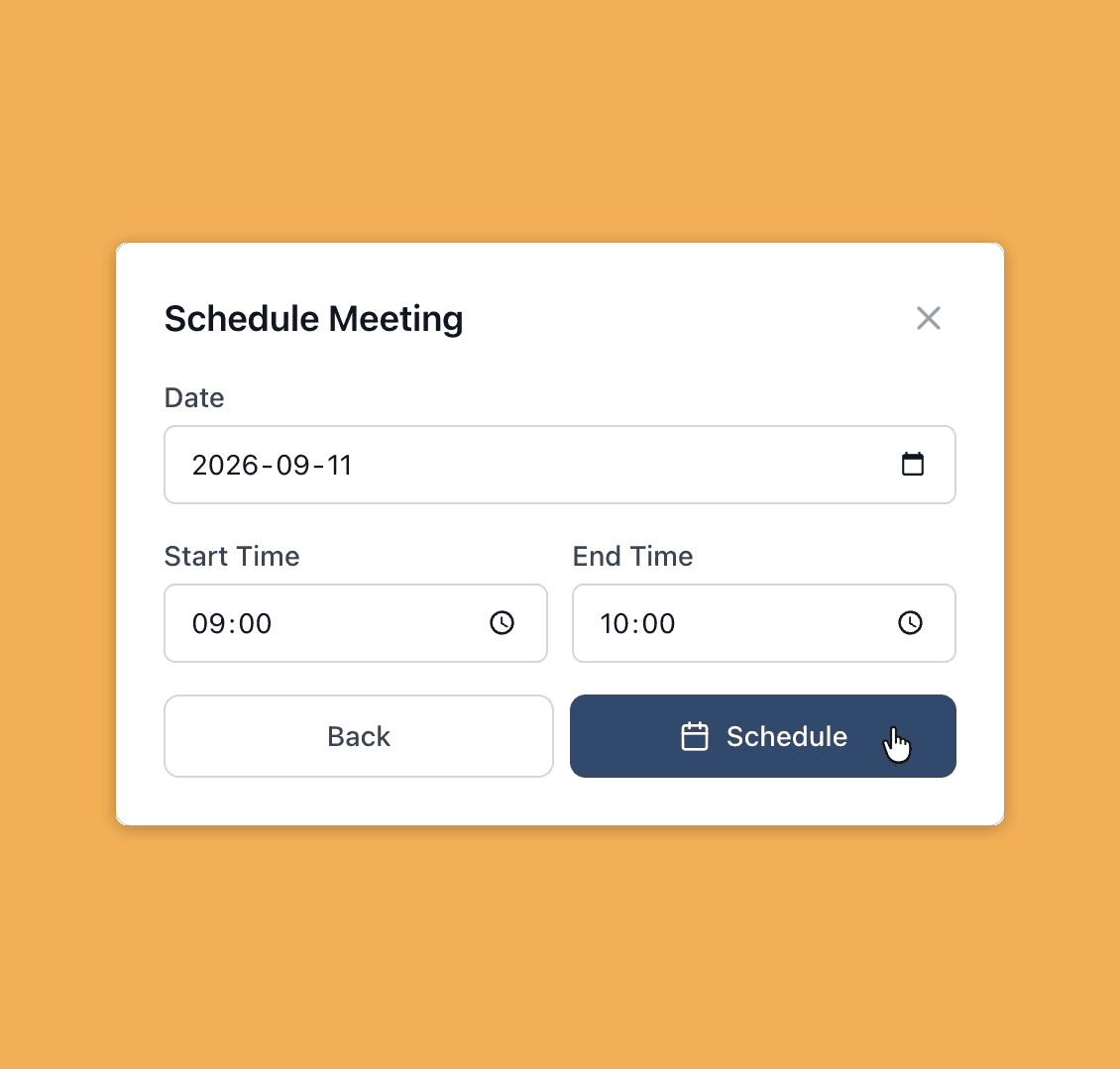 Schedule Meeting dialog with date, start time and end time